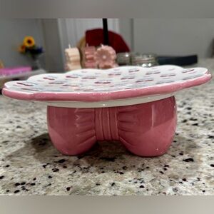 Coquette Cherry Cake Stand Pink Bow Pedestal Plate Cottagecore